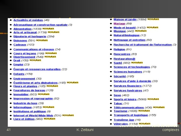 Site organisé par catégorie 41 K. Zeitouni Cours M 2 COSY - Fouille de