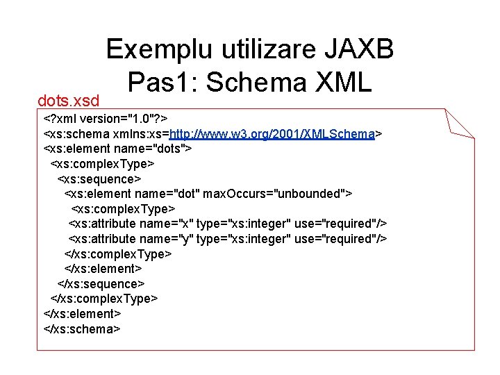 dots. xsd Exemplu utilizare JAXB Pas 1: Schema XML <? xml version="1. 0"? >