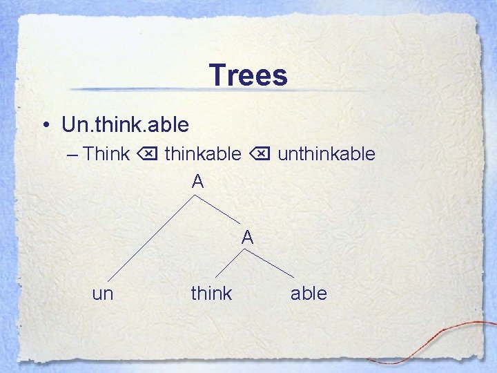 Trees • Un. think. able – Think thinkable unthinkable A A un think able