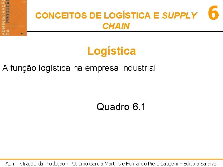 CONCEITOS DE LOGÍSTICA E SUPPLY CHAIN 6 Logística A função logística na empresa industrial
