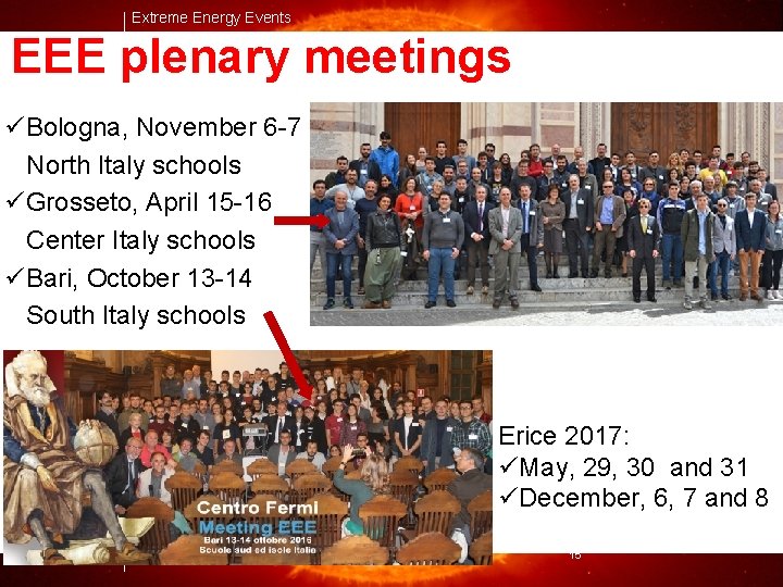 Extreme Energy Events EEE plenary meetings üBologna, November 6 -7 North Italy schools üGrosseto,
