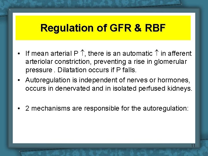 Regulation of GFR & RBF • If mean arterial P , there is an Regulation of GFR & RBF • If mean arterial P , there is an