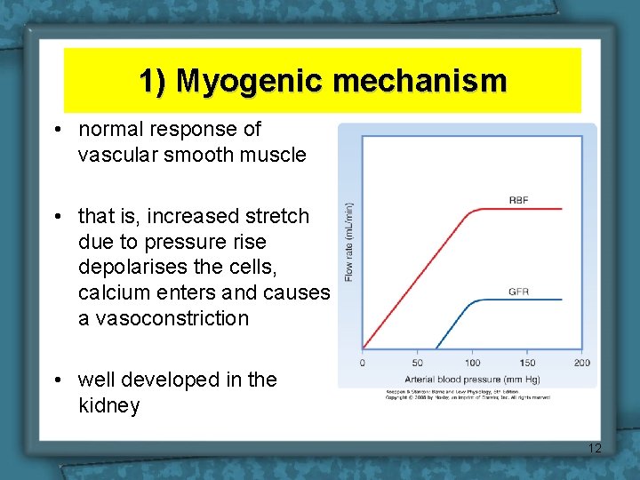 1) Myogenic mechanism • normal response of vascular smooth muscle • that is, increased 1) Myogenic mechanism • normal response of vascular smooth muscle • that is, increased