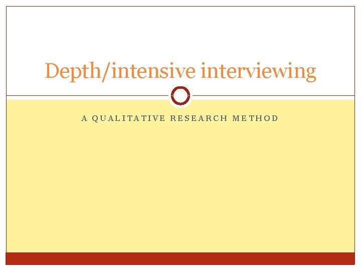 Depth/intensive interviewing A QUALITATIVE RESEARCH METHOD 