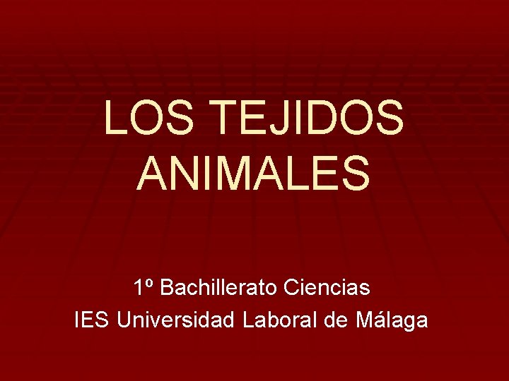 LOS TEJIDOS ANIMALES 1º Bachillerato Ciencias IES Universidad Laboral de Málaga 