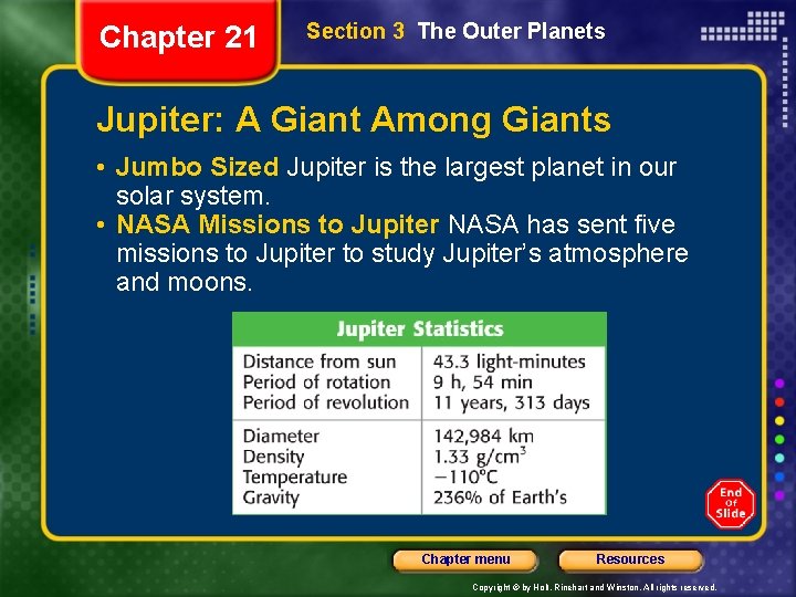 Chapter 21 Section 3 The Outer Planets Jupiter: A Giant Among Giants • Jumbo