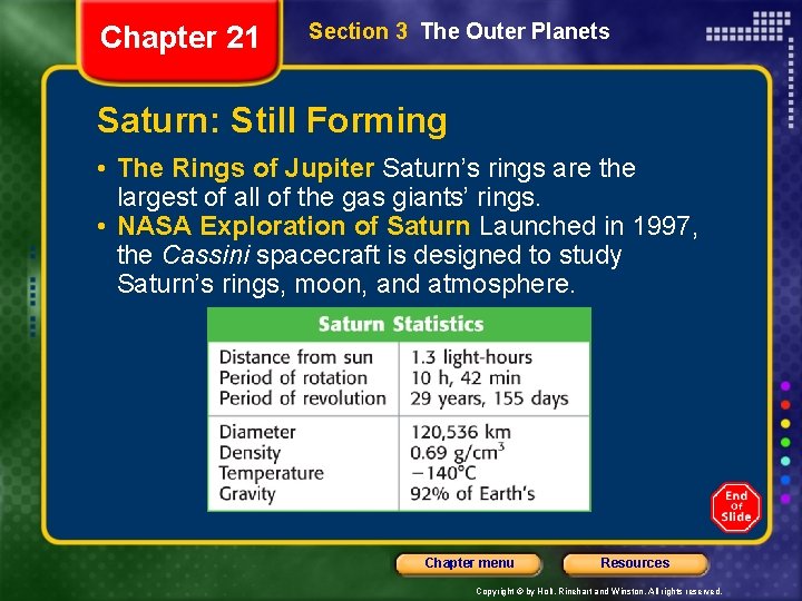 Chapter 21 Section 3 The Outer Planets Saturn: Still Forming • The Rings of
