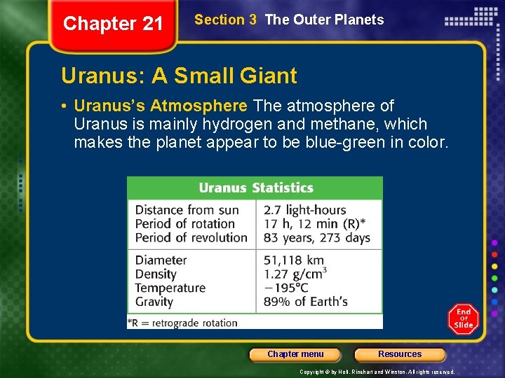 Chapter 21 Section 3 The Outer Planets Uranus: A Small Giant • Uranus's Atmosphere