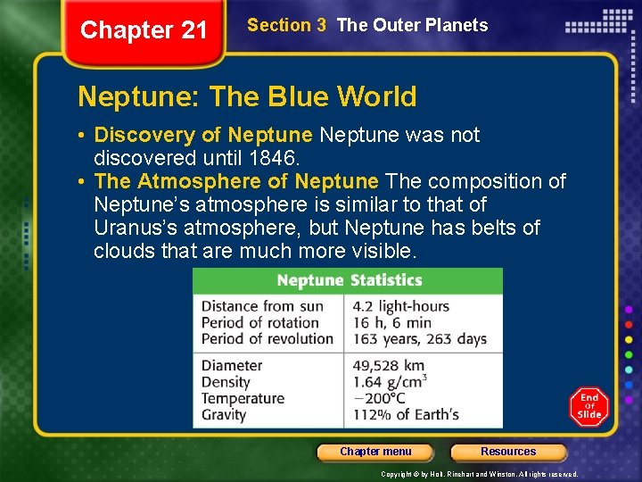 Chapter 21 Section 3 The Outer Planets Neptune: The Blue World • Discovery of