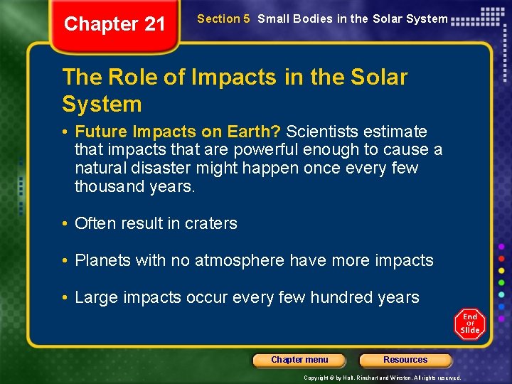 Chapter 21 Section 5 Small Bodies in the Solar System The Role of Impacts