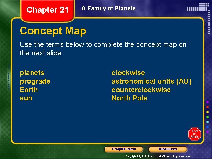 Chapter 21 A Family of Planets Concept Map Use the terms below to complete