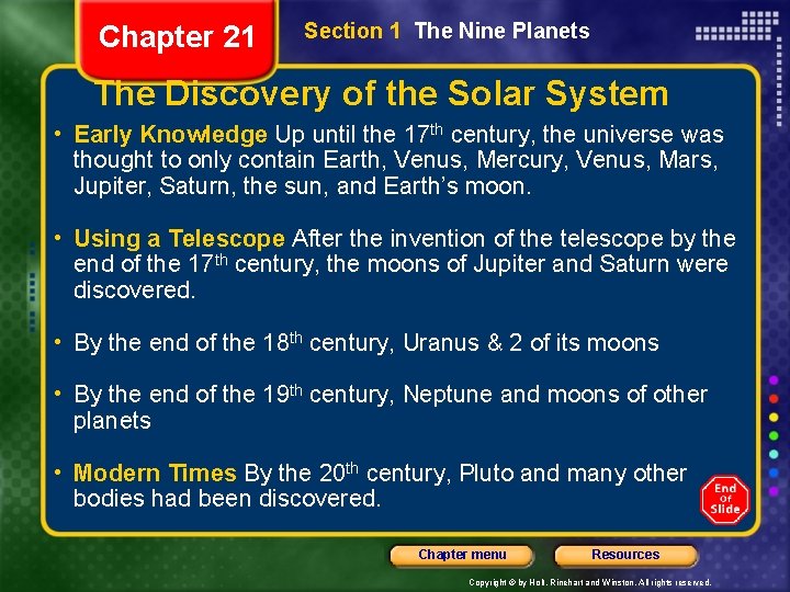 Chapter 21 Section 1 The Nine Planets The Discovery of the Solar System •