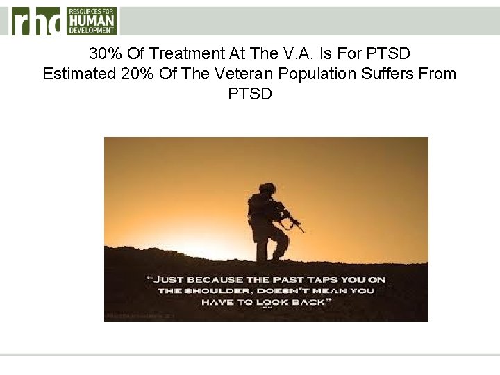 30% Of Treatment At The V. A. Is For PTSD Estimated 20% Of The