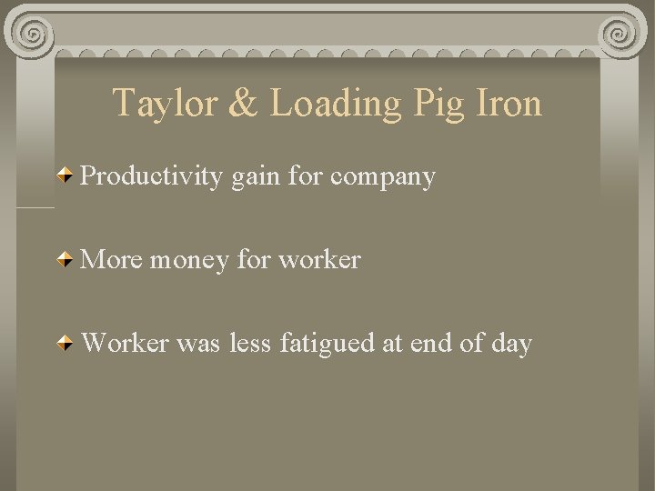 Taylor & Loading Pig Iron Productivity gain for company More money for worker Worker