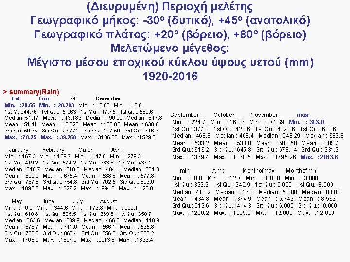 (Διευρυμένη) Περιοχή μελέτης Γεωγραφικό μήκος: -30ο (δυτικό), +45ο (ανατολικό) Γεωγραφικό πλάτος: +20ο (βόρειο), +80ο