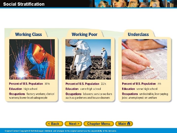Social Stratification Original Content Copyright © Holt Mc. Dougal. Additions and changes to the