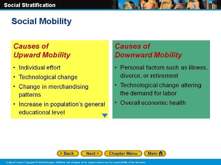 Social Stratification Social Mobility Original Content Copyright © Holt Mc. Dougal. Additions and changes