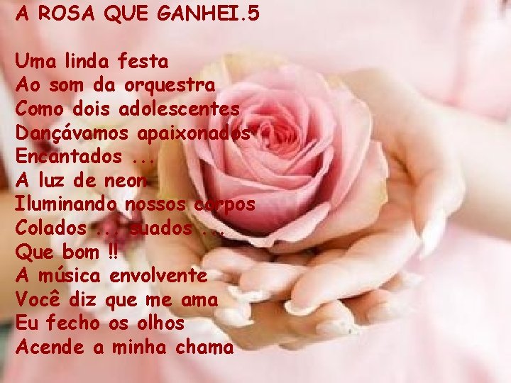 A ROSA QUE GANHEI. 5 Uma linda festa Ao som da orquestra Como dois