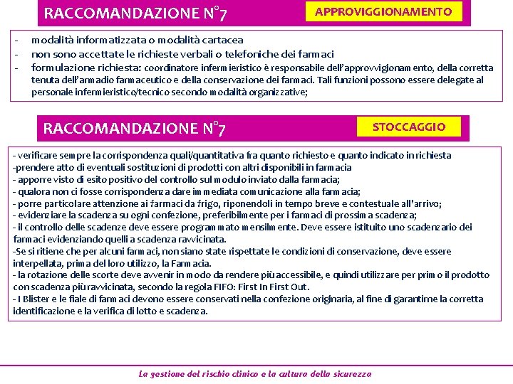 RACCOMANDAZIONE N° 7 - APPROVIGGIONAMENTO modalità informatizzata o modalità cartacea non sono accettate le RACCOMANDAZIONE N° 7 - APPROVIGGIONAMENTO modalità informatizzata o modalità cartacea non sono accettate le