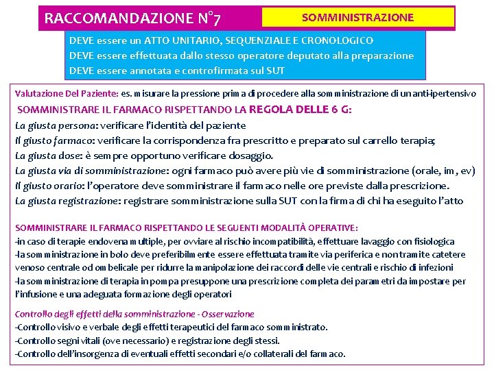 RACCOMANDAZIONE N° 7 SOMMINISTRAZIONE DEVE essere un ATTO UNITARIO, SEQUENZIALE E CRONOLOGICO DEVE essere RACCOMANDAZIONE N° 7 SOMMINISTRAZIONE DEVE essere un ATTO UNITARIO, SEQUENZIALE E CRONOLOGICO DEVE essere