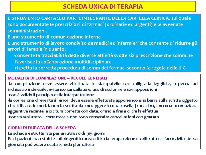 SCHEDA UNICA DI TERAPIA È STRUMENTO CARTACEO PARTE INTEGRANTE DELLA CARTELLA CLINICA, sul quale SCHEDA UNICA DI TERAPIA È STRUMENTO CARTACEO PARTE INTEGRANTE DELLA CARTELLA CLINICA, sul quale