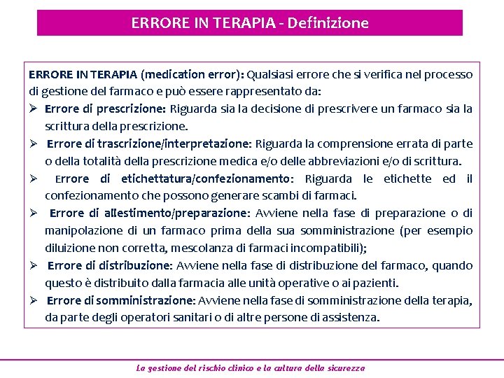 ERRORE IN TERAPIA - Definizione ERRORE IN TERAPIA (medication error): Qualsiasi errore che si ERRORE IN TERAPIA - Definizione ERRORE IN TERAPIA (medication error): Qualsiasi errore che si
