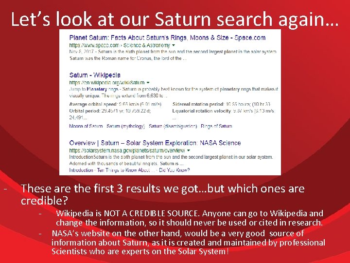 Let’s look at our Saturn search again… - These are the first 3 results