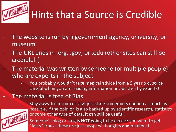 Hints that a Source is Credible - The website is run by a government