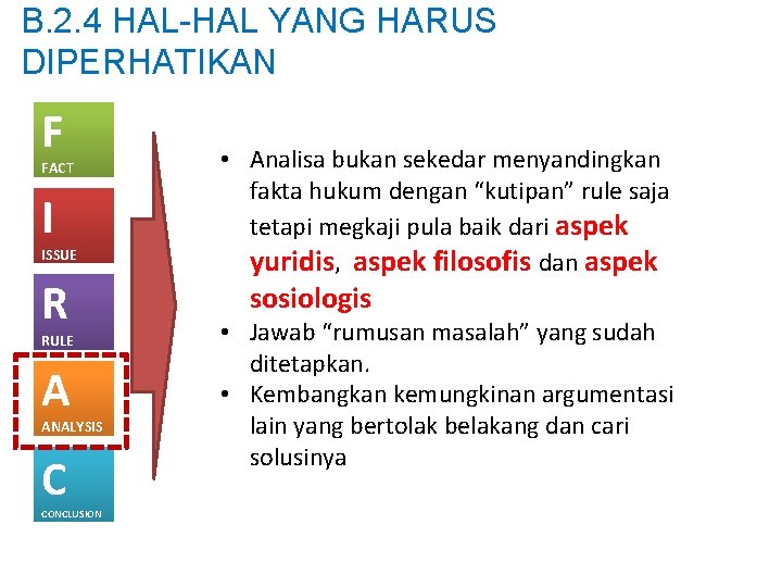 B. 2. 4 HAL-HAL YANG HARUS DIPERHATIKAN F FACT I ISSUE R RULE A