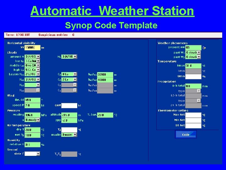 Automatic Weather Station Synop Code Template 