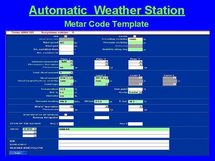 Automatic Weather Station Metar Code Template 