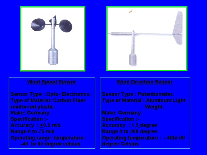 Wind Speed Sensor Wind Direction Sensor Type : Opto- Electronics. Type of Material: Carbon