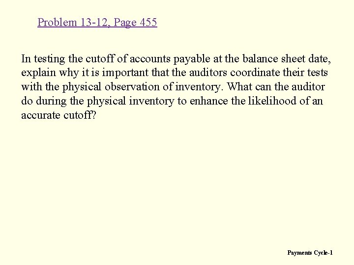 Problem 13 -12, Page 455 In testing the cutoff of accounts payable at the