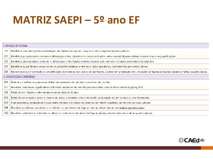 MATRIZ SAEPI – 5º ano EF MATRIZ SAEPI – 5º ano EF
