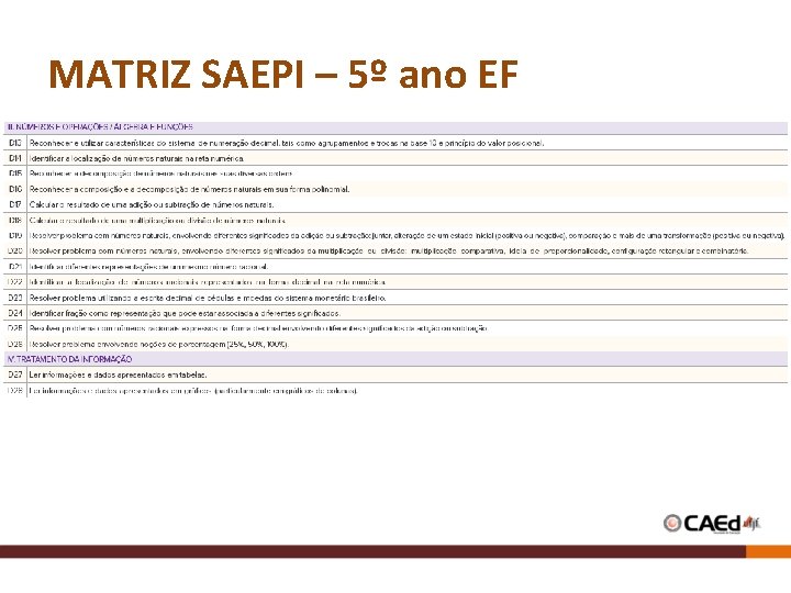 MATRIZ SAEPI – 5º ano EF MATRIZ SAEPI – 5º ano EF