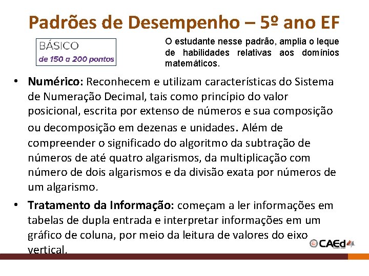 Padrões de Desempenho – 5º ano EF O estudante nesse padrão, amplia o leque Padrões de Desempenho – 5º ano EF O estudante nesse padrão, amplia o leque