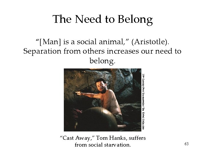 The Need to Belong “[Man] is a social animal, ” (Aristotle). Separation from others