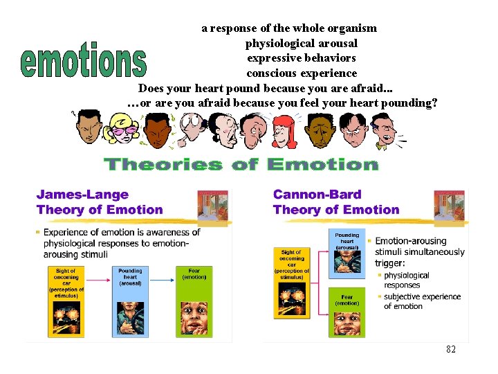a response of the whole organism physiological arousal expressive behaviors conscious experience Does your