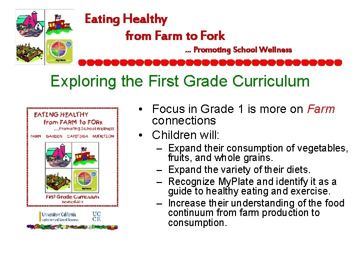 Eating Healthy from Farm to Fork … Promoting School Wellness Exploring the First Grade