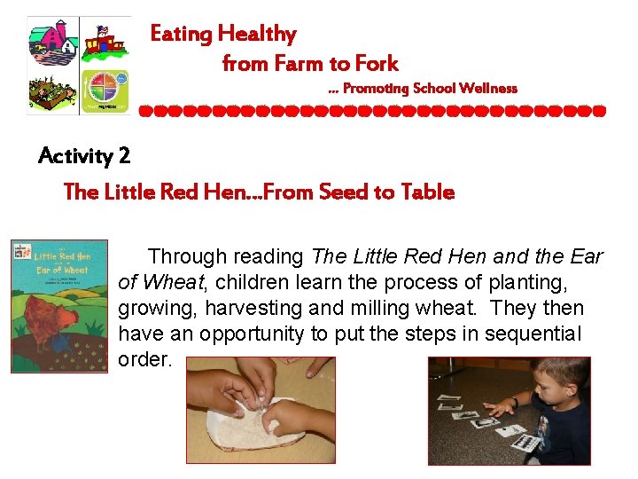 Eating Healthy from Farm to Fork … Promoting School Wellness Activity 2 The Little