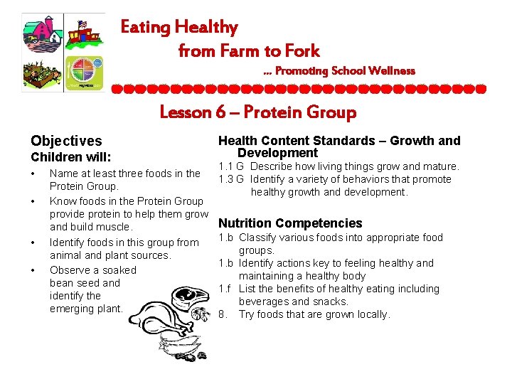 Eating Healthy from Farm to Fork … Promoting School Wellness Lesson 6 – Protein