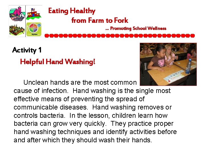 Eating Healthy from Farm to Fork … Promoting School Wellness Activity 1 Helpful Hand
