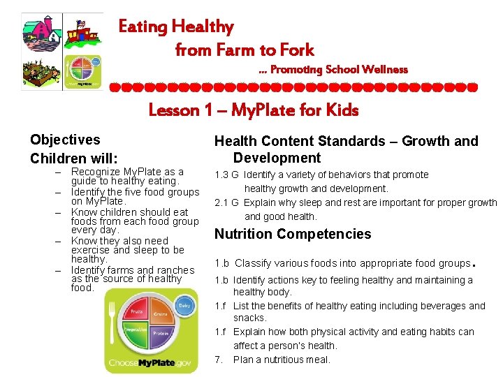 Eating Healthy from Farm to Fork … Promoting School Wellness Lesson 1 – My.
