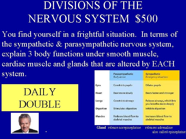 DIVISIONS OF THE NERVOUS SYSTEM $500 You find yourself in a frightful situation. In