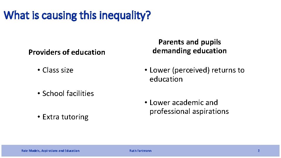 What is causing this inequality? Parents and pupils demanding education Providers of education •