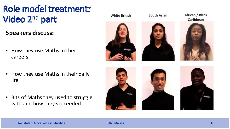 Role model treatment: Video 2 nd part Speakers discuss: • How they use Maths