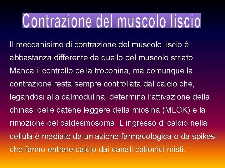 Il meccanisimo di contrazione del muscolo liscio è abbastanza differente da quello del muscolo