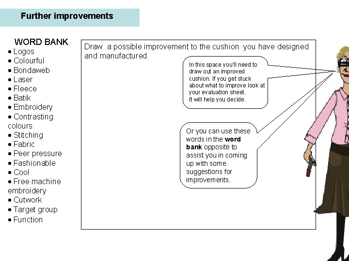 Further improvements WORD BANK · Logos · Colourful · Bondaweb · Laser · Fleece