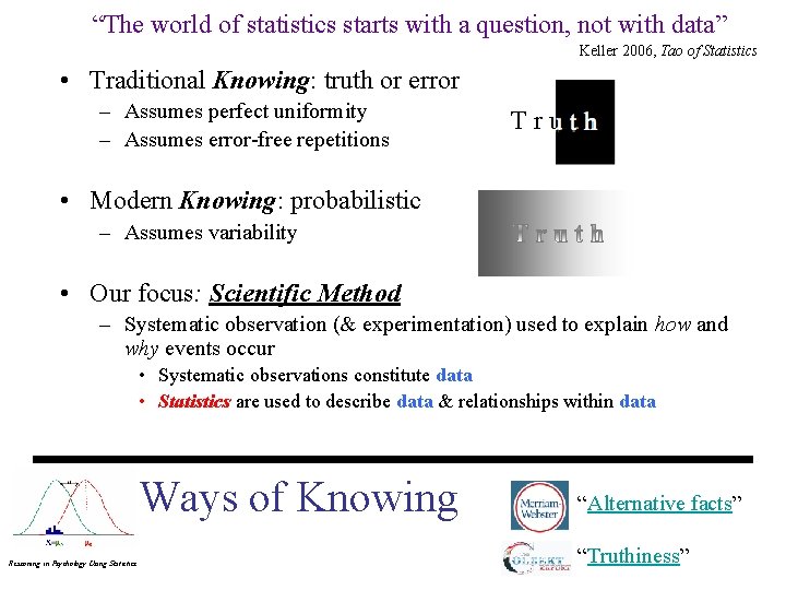 “The world of statistics starts with a question, not with data” Keller 2006, Tao