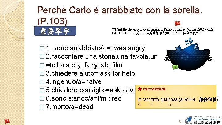 Perché Carlo è arrabbiato con la sorella. (P. 103) 重要單字 本作品轉載自Nazzarena Cozzi , Francesco